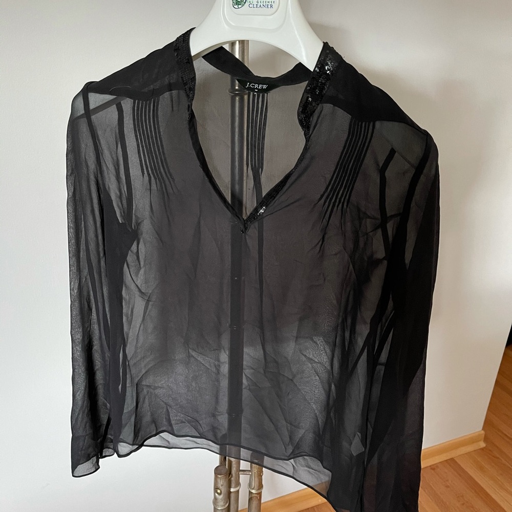 J. Crew, sheer top with sequins collar